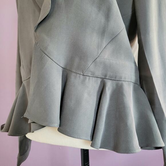 BCBGeneration Sage Green Open Front Buttoned Lapel Peplum Ruffle Hem Jacket - Picture 10 of 16